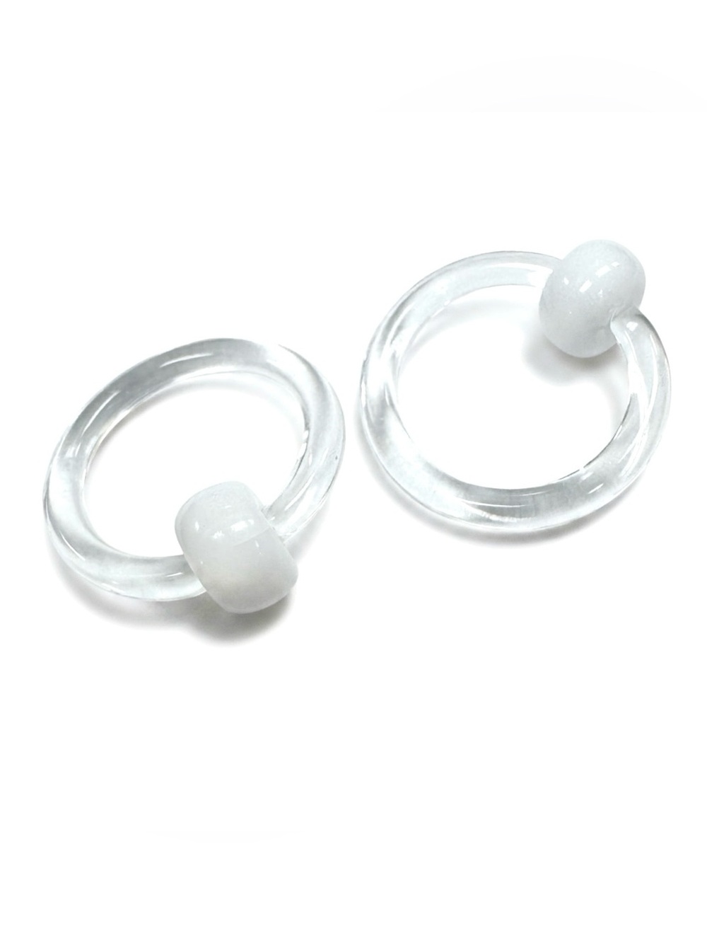 Pair 12g 7/16" Clear Acrylic Captive Bead Rings White Bead Body Jewelry Rings